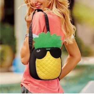 PINK Victoria's Secret Pineapple Crossbody Cooler and Cup- Black and Yellow